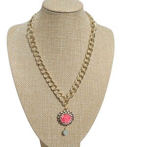 Rhinestone Flower Green Jade Women's Pendant Necklace